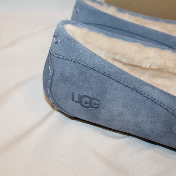 NIB UGG WOMEN'S‎ ANSLEY BLUE SUEDE SHEARLING LINED SLIPPERS - Picture 4 of 8